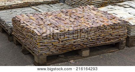 decorative building stone on a pallet can be used for advertising.
