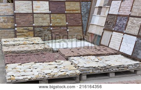 decorative building stone on a pallet can be used for advertising.
