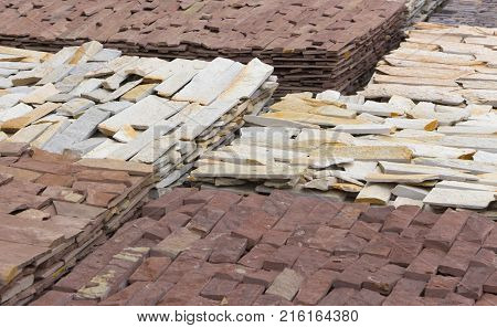 decorative building stone on a pallet can be used for advertising.