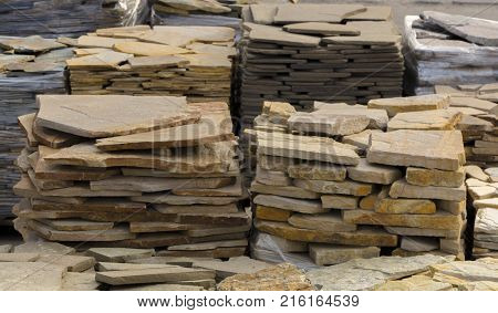 decorative building stone on a pallet can be used for advertising.