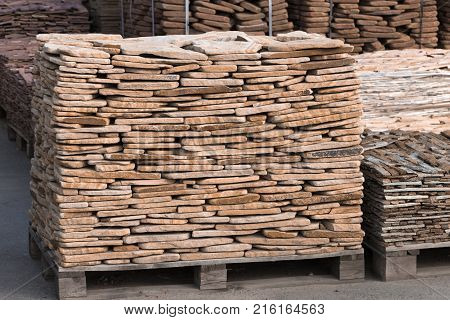 decorative building stone on a pallet can be used for advertising.