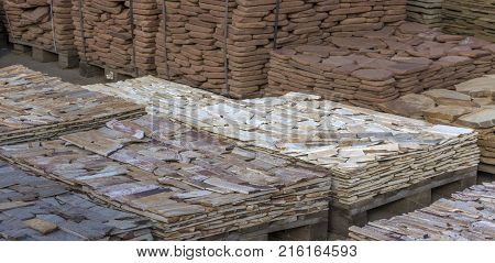 decorative building stone on a pallet can be used for advertising.