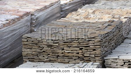 decorative building stone on a pallet can be used for advertising.