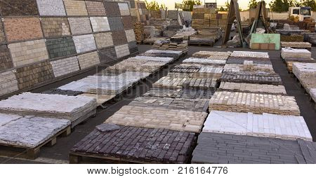 decorative building stone on a pallet can be used for advertising.