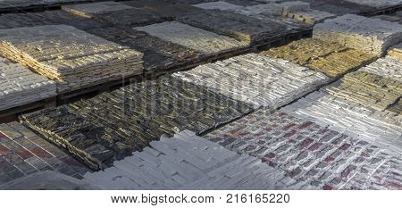 decorative building stone on a pallet can be used for advertising.