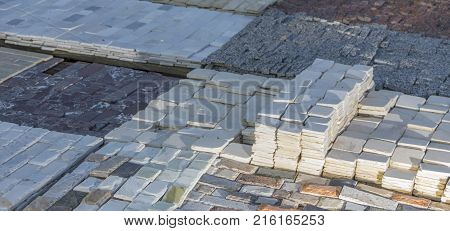 decorative building stone on a pallet can be used for advertising.