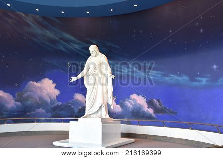 SALT LAKE CITY, UT - AUG 28: North Visitors Center at Temple Square in Salt Lake City, Utah, as seen on Aug 28, 2017. It features a replica of the Christus, a statue of Jesus Christ.