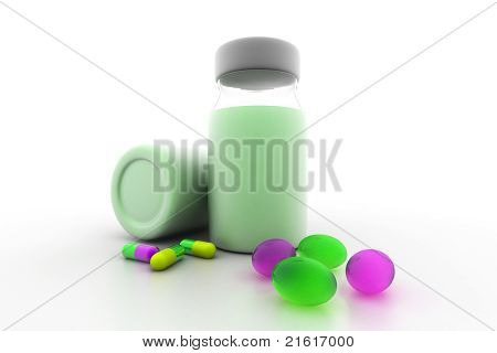 Medizin-Flaschen und Pillen