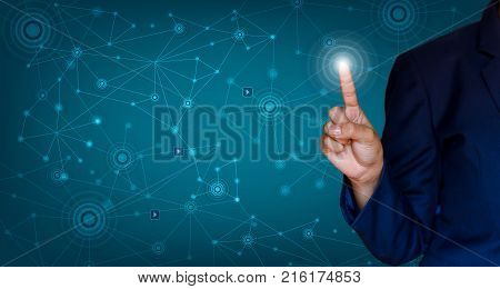 Background Connected Technology pressed with finger Business