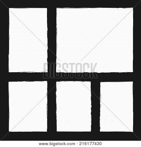Template photo frame collage. Grunge sketch watercolor. Drawn by hand. Vector illustration.