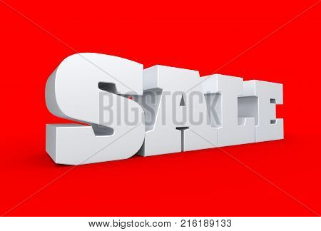 Big White 3D Sale Word Isolated Over Red Background. 3D Illustrating.