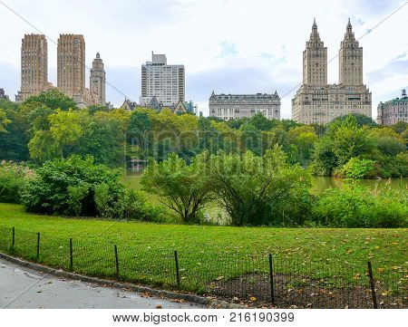  Skyscrapers view from Autumn Central Park New York City