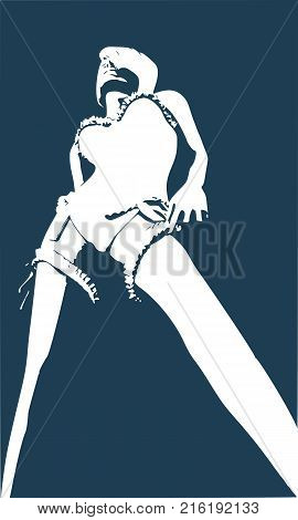 Beautiful sexy fitness girl. Pretty woman wearing lingerie and garter. Front view.
