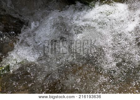 Boiling water in the mountain river Dede in the Krasnodar region