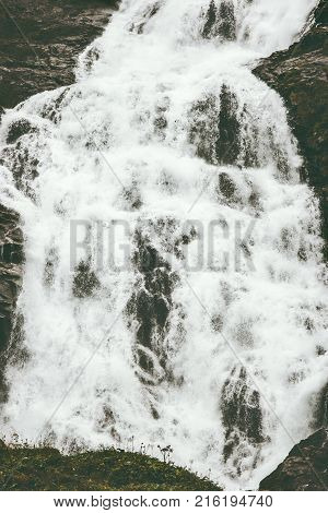 Waterfall Hjellefossen Landscape at rocky mountains Travel serene scenic view Norway wild nature