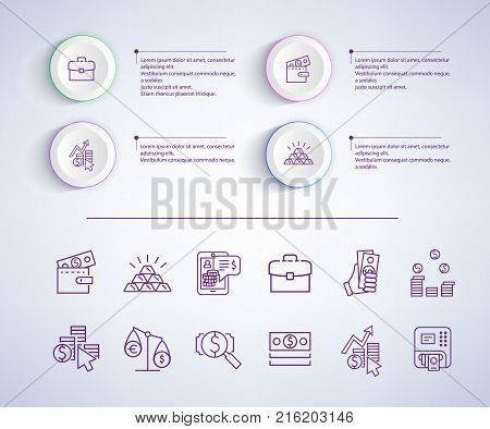 E-commerce infographic, banner with icons and explanatory additional text to each image, represented on vector illustration isolated on grey
