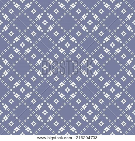 Geometric seamless pattern with diamond shapes, outline rhombuses, stars in diagonal square grid. Abstract background in trendy pastel colors, blue serenity and white. Repeat design. - Stock vector