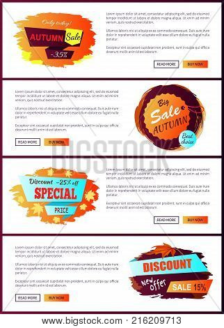 Only today autumn big sale 2017 best offer special price discounts on fall collection web banners with buttons read more and buy now vector set