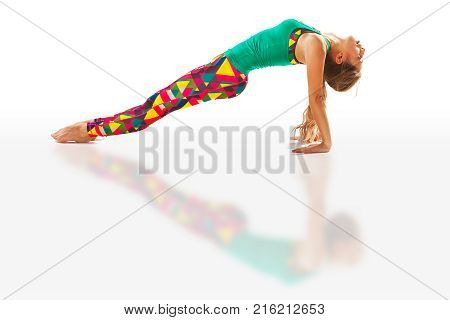 Beautiful Flexible Woman Doing Yoga Poses On White