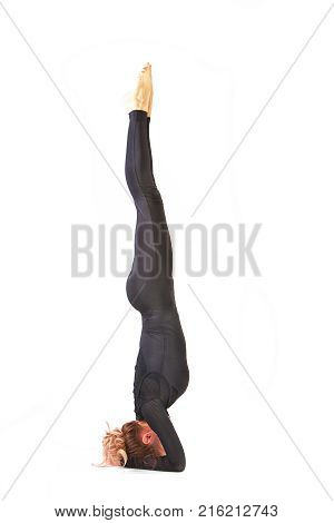 Beautiful Flexible Woman Doing Yoga Poses On White
