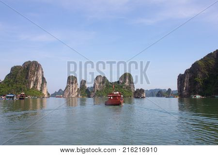 Travel In Halong Bay. The Sea And Blue Sky On The Boat. Halong City, Vietnam. 2011, August 6Th.