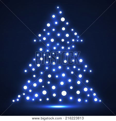 Abstract christmas tree from glowing dots. Vector