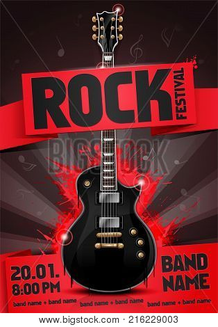 vector rock festival flyer design template with guitar