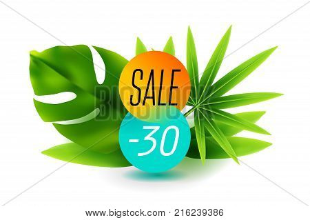 Summer sale discount End of season banner design with tropical foliage vector illustration background. Can used for gift voucher poster advertising social media