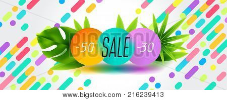 Summer sale discount End of season banner design with tropical foliage vector illustration background. Can used for gift voucher poster advertising social media and cover