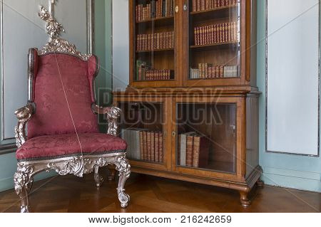 Berlin, Germany - March 2017: in the bibliotheca of Charlottenburg Palace