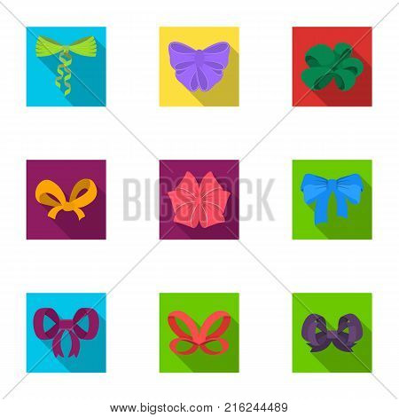Bow, ribbon, decoration, and other  icon in flat style.Giftbows, node, ornamentals, icons in set collection.