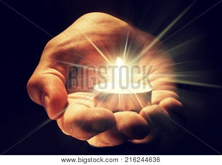 Hand candle burn background shape holiday one