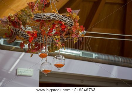 abstract autumn composition with transparent spheres with background