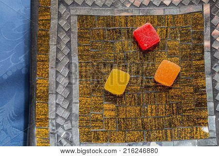 close up fruit jellies of various colors