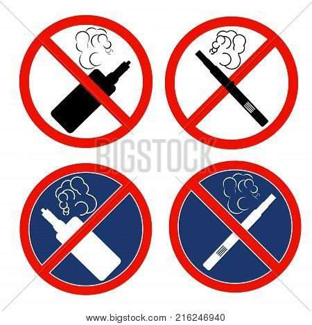 A set of signs with electronic cigarettes a ban on smoking