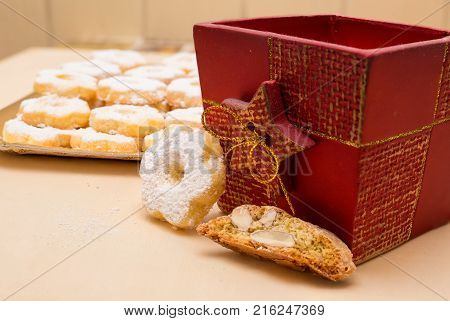 close up typical genoese biscuits canestrelli and cantucci