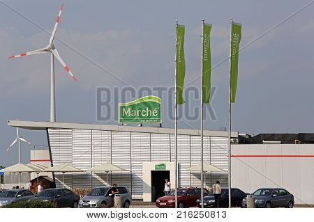BUDAPEST HUNGARY - JULY 12 2015: Marche Restaurant at Petrol Station Near Budapest Hungary.