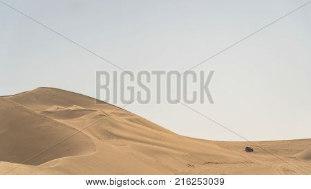 Huacachina Peru - August 2017: Huacachina desert and dunes of sand in Ica region Peru.
