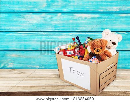 Box cardboard toys toy box fun white background