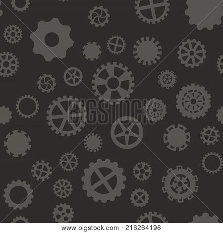 seamless pattern with black and white gears on a gray background
