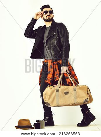 Bearded Man, Caucasian Hipster With Moustache And Perfume Bottle