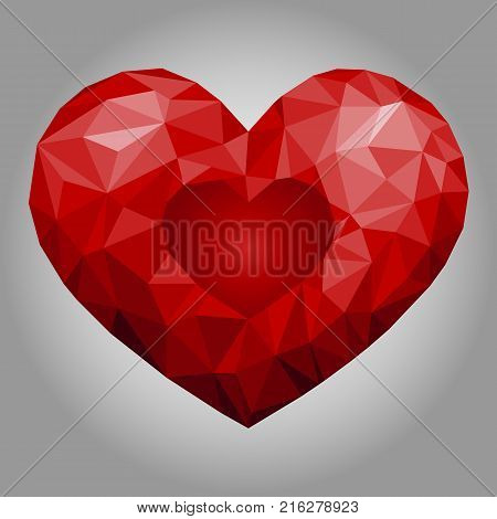 Low poly heart. Vector Illustration. Abstract polygonal heart. Love symbol. Romantic background for Valentines day.