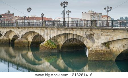 Old bridge of Pontevedra crossing the Rio Lerez in Galicia, Spain