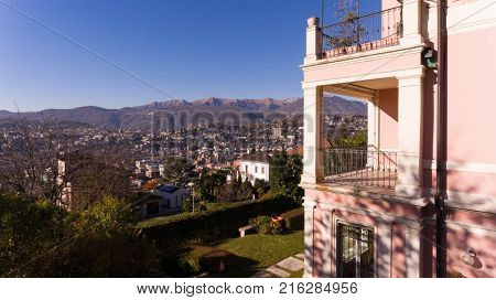 Exterior of villa with beautiful landscape over Lugano lake