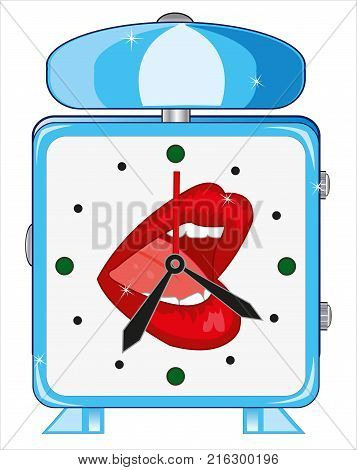 Square blue watch with alarm clock on white background