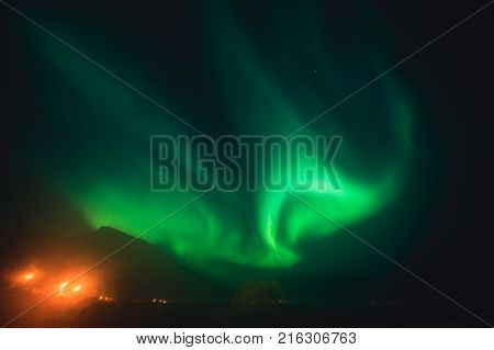 Beautiful Picture Of Massive Multicolored Green Vibrant Aurora Borealis, Aurora Polaris, Also Know A