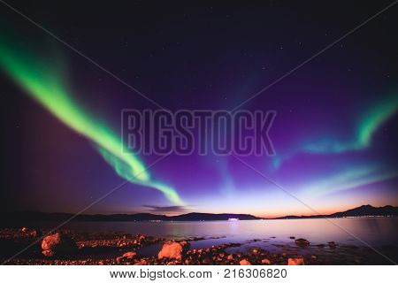 Beautiful Picture Of Massive Multicolored Green Vibrant Aurora Borealis, Aurora Polaris, Also Know A