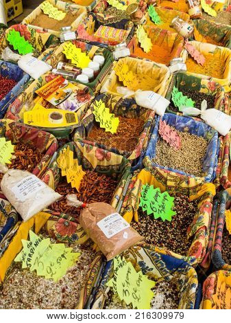 variety of spices in the market