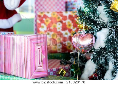 Christmas,Pine trees decorate for Christmasgift box on the side.