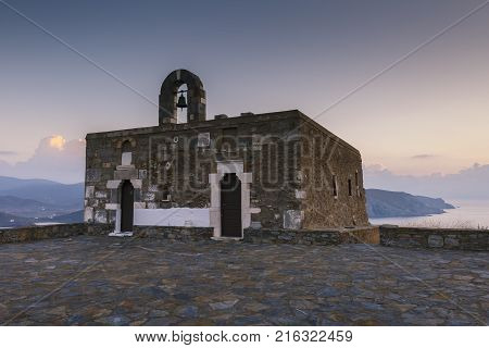 Curches of st John and st Anna on a headland near Psara village, Greece.